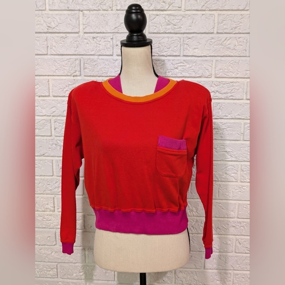 Vintage 80's St. Tropez Wear Colorblock Cropped Sweater Top Sz Small Crop Shirt